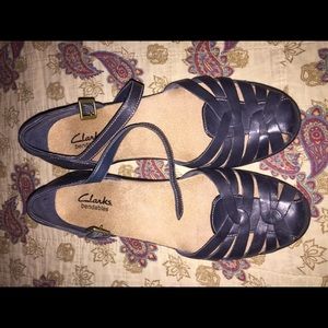 Navy Clarks Low Heel Sandal